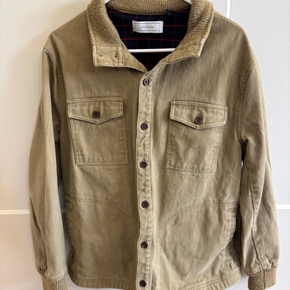 Five Four Beige Jacket Button Up Pockets Khaki 10… - image 1